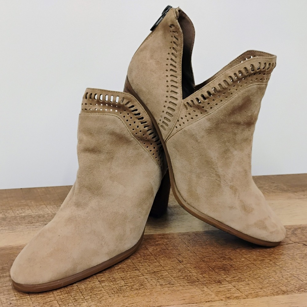 Vince Camuto Boots Womens 10 M Fileana Split Shaft Ankle Bootie Brown Suede Zip‎
